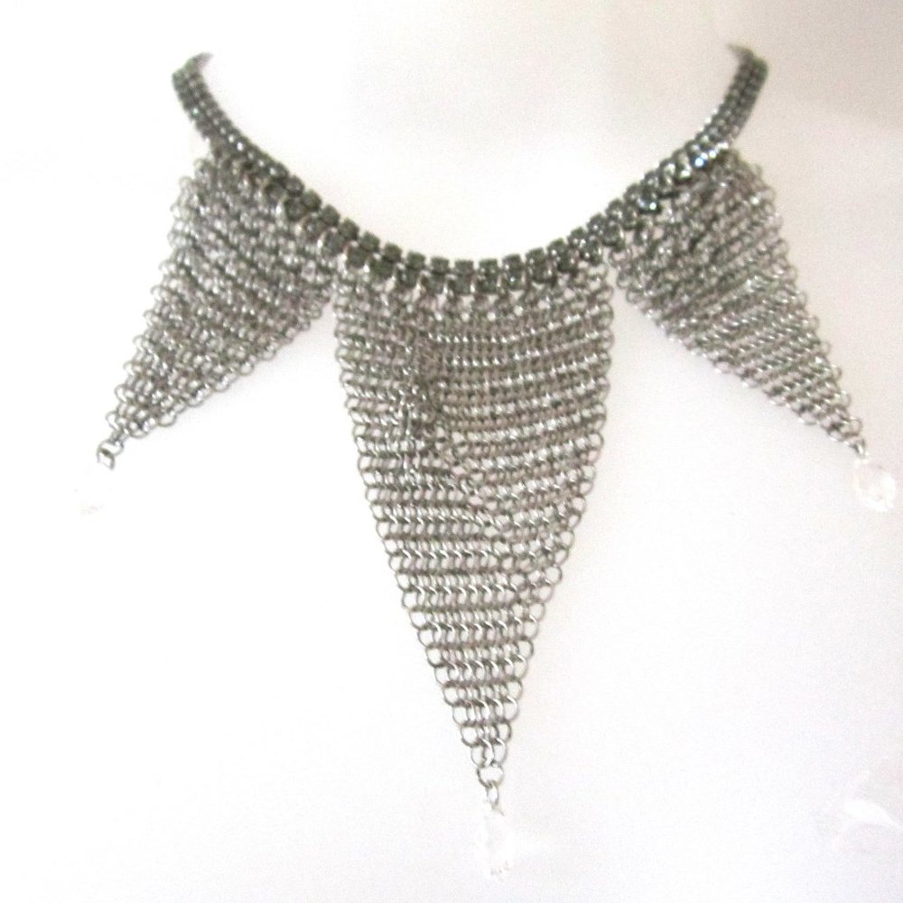 Ferrara Whiting and Davis Swarovski Crystal Chain with Ring Mesh Necklace